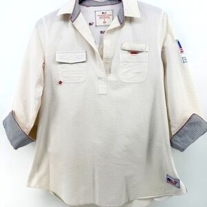 Vineyard Vines Performance Seersucker Pullover Top White American Flag Womens 6